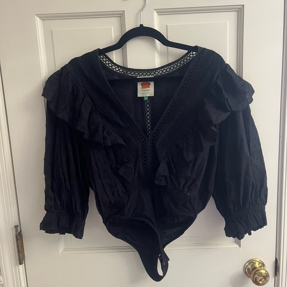 Farm Rio Black Lace Ruffle Bodysuit! - Picture 3 of 5